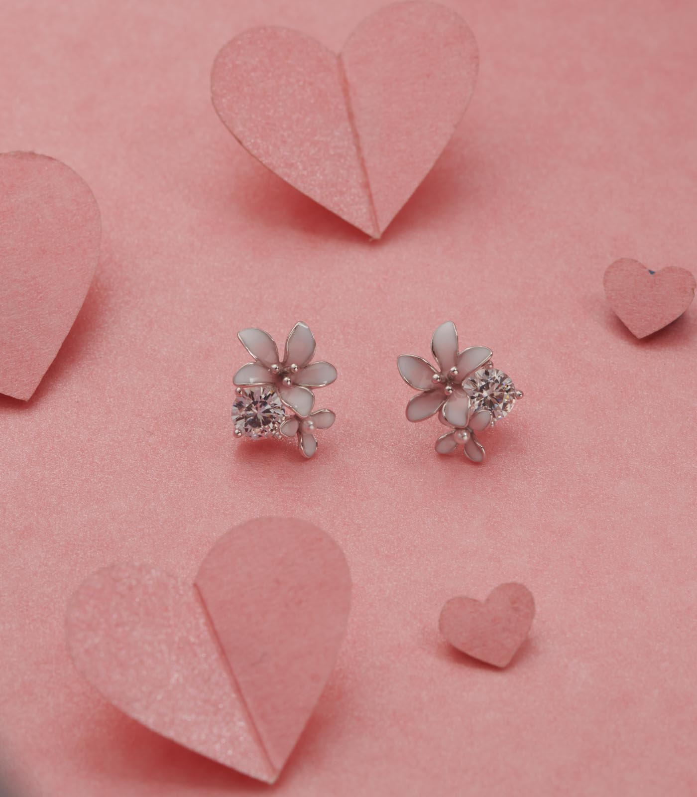 Stone And Flower Ear RIngs (Silver)