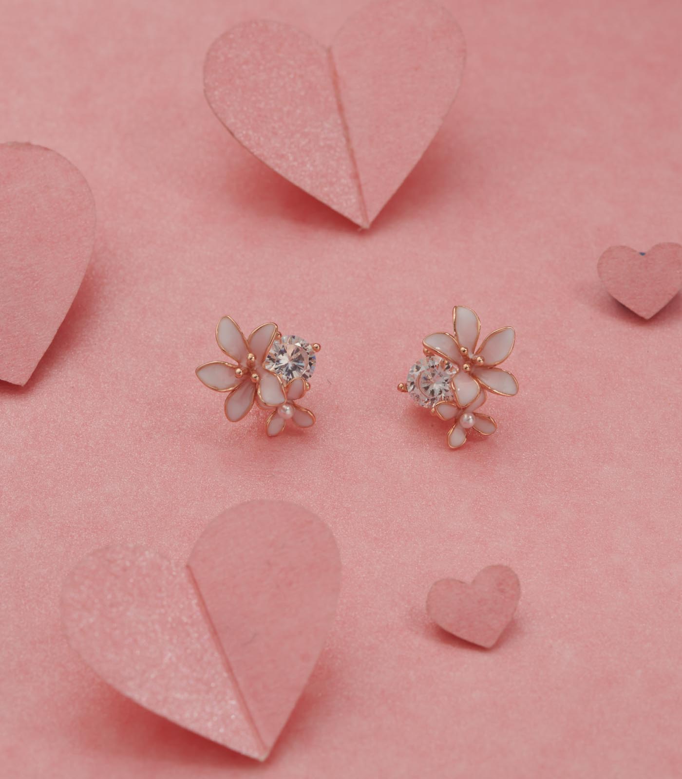 Stone And Flower Ear RIngs (Silver)