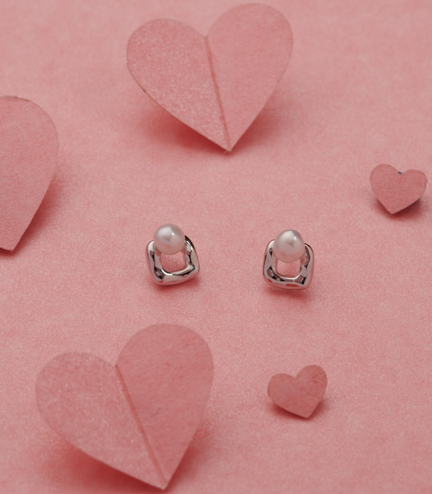 Pearl Square Ear RIngs (Silver)