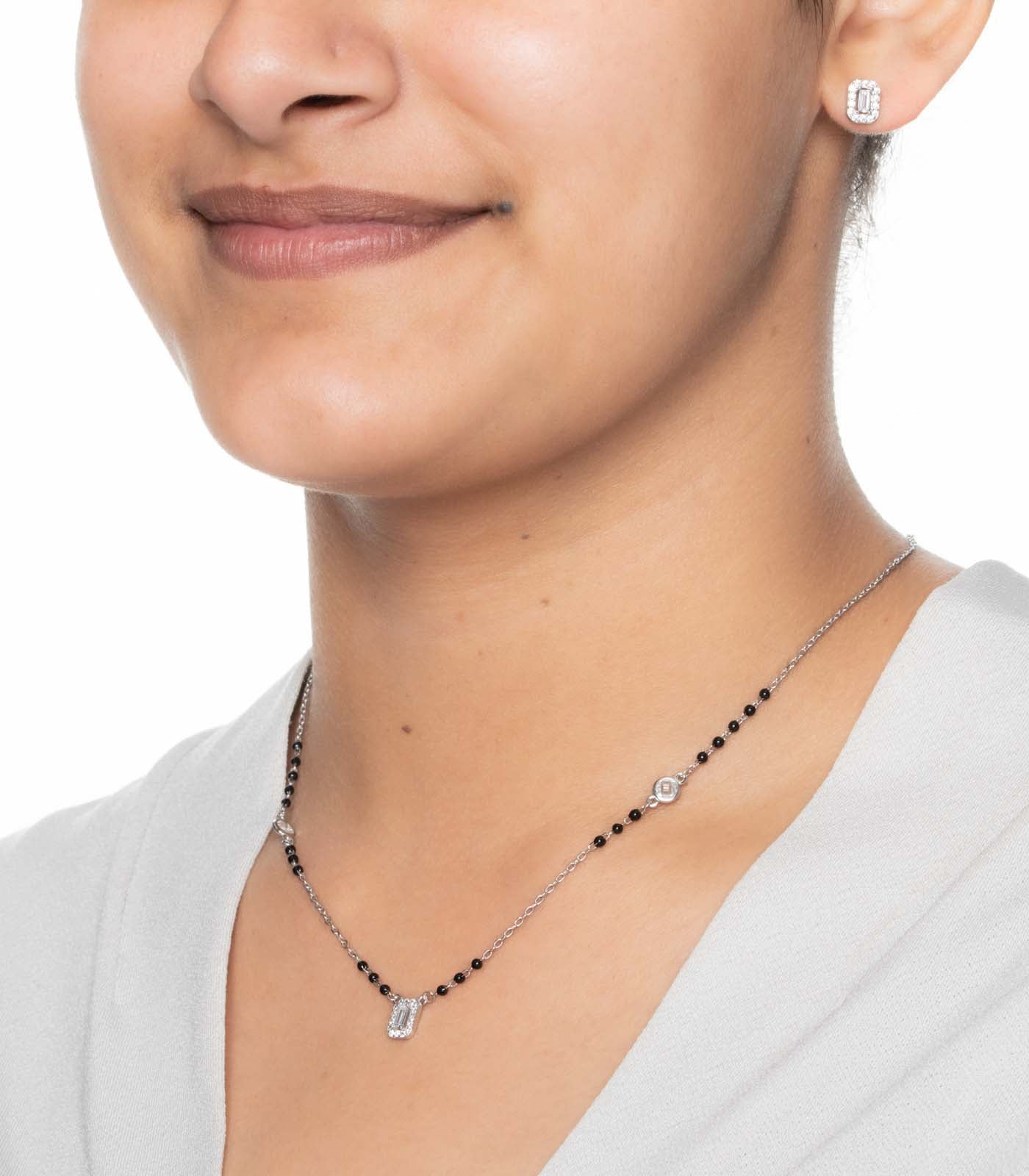 Rectangular Stone Mangalsutra Set (Silver)