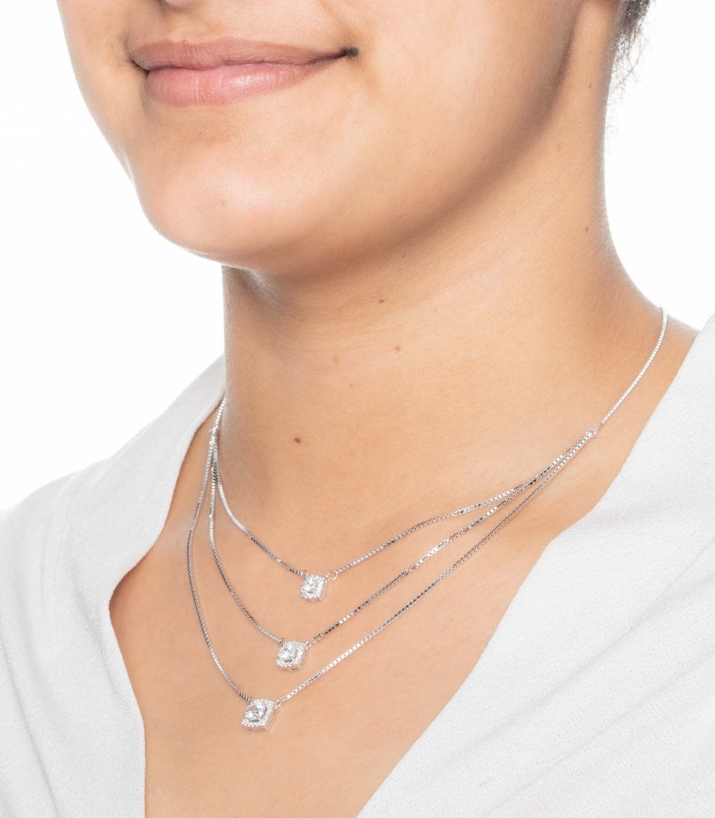 Triple Layer Stone Necklace (Silver)