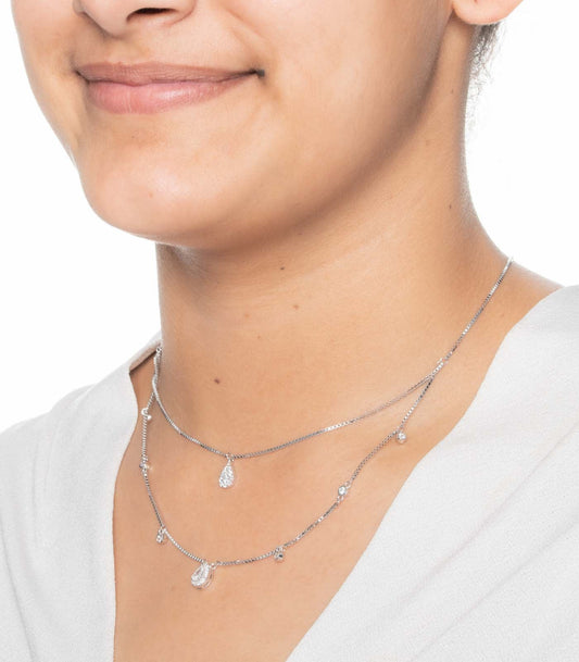 Double Layer Drop Shaped Necklace (Silver)