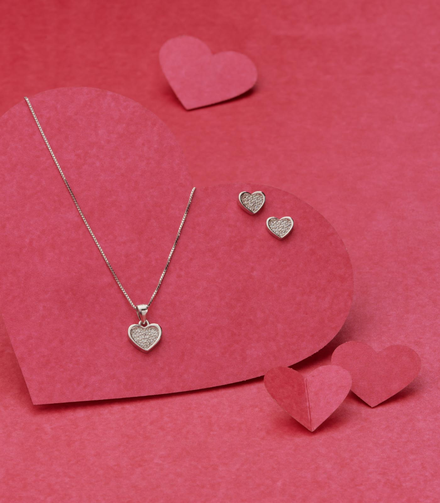 Stone Heart Pendant Set (Silver)