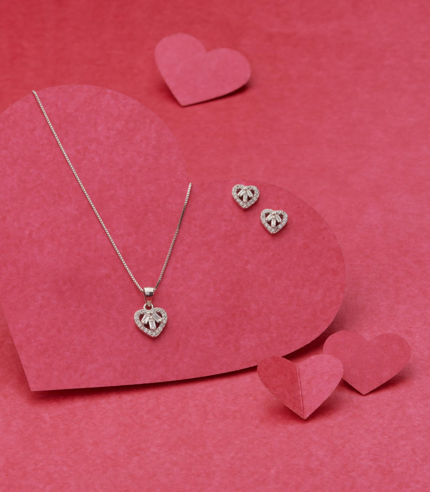 Stone Heart Pendant Set (Silver)