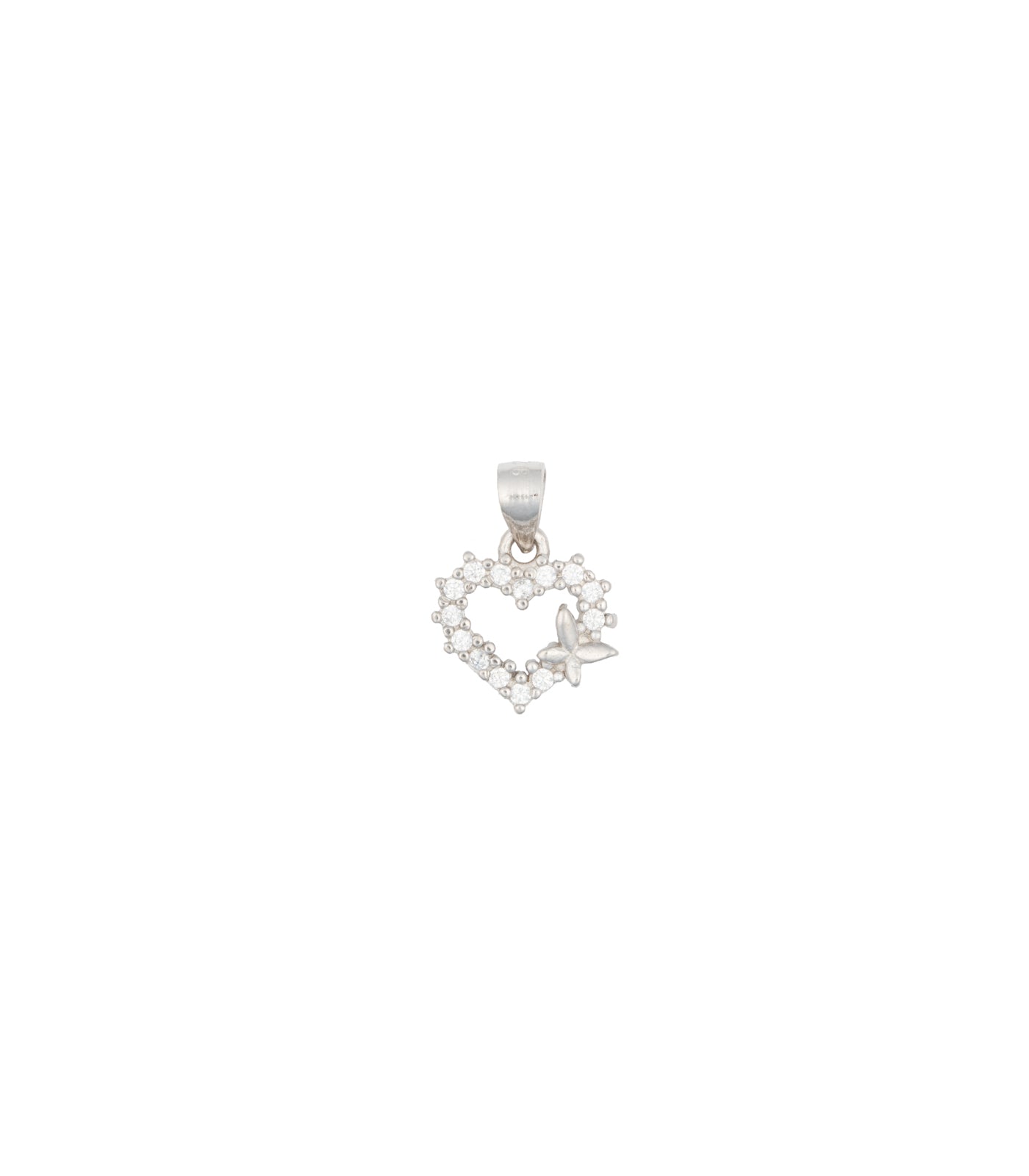 Buttterfly Stone Heart Pendant Set (Silver)