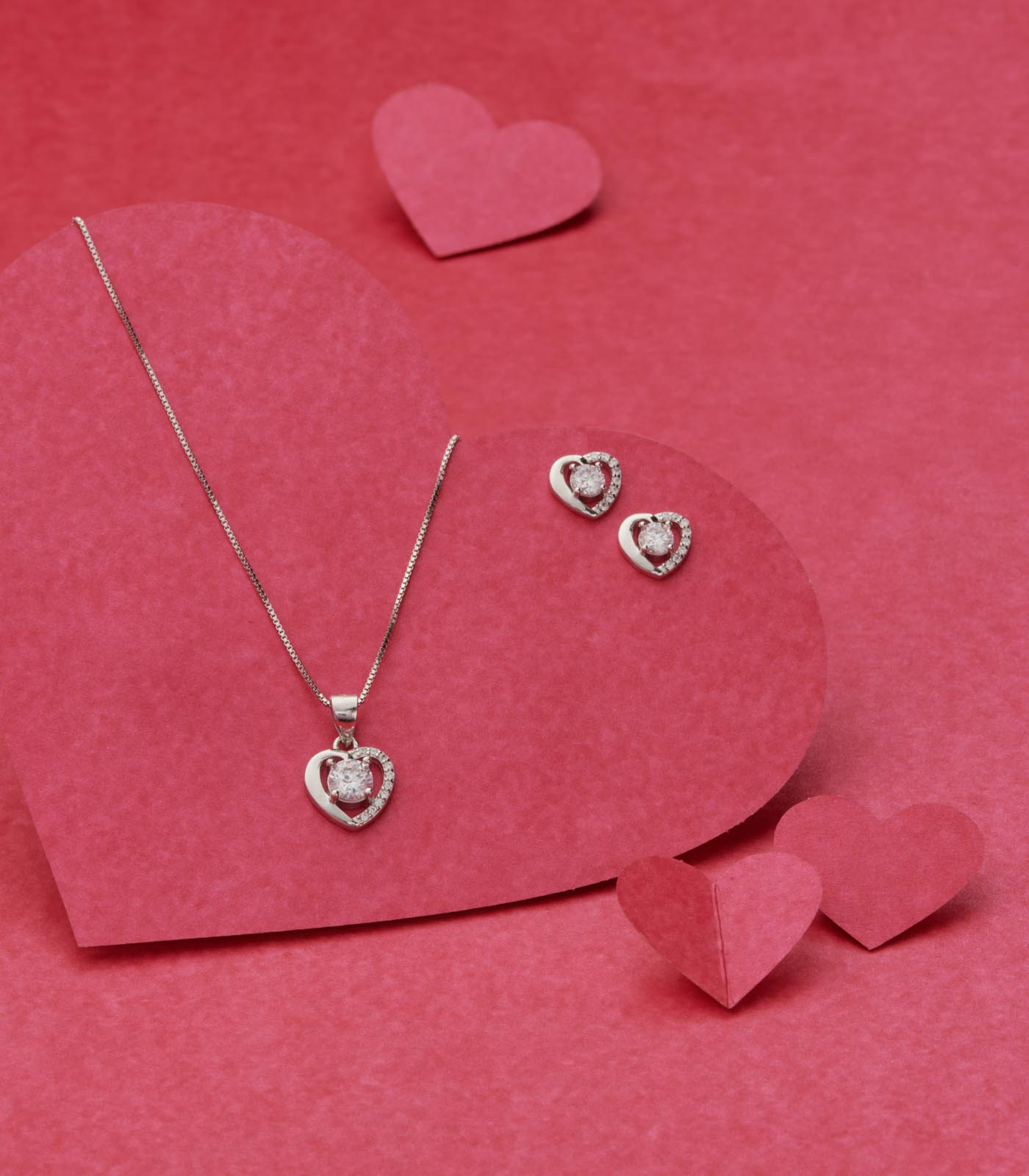 Sphere In A Heart Pendant Set (Silver)