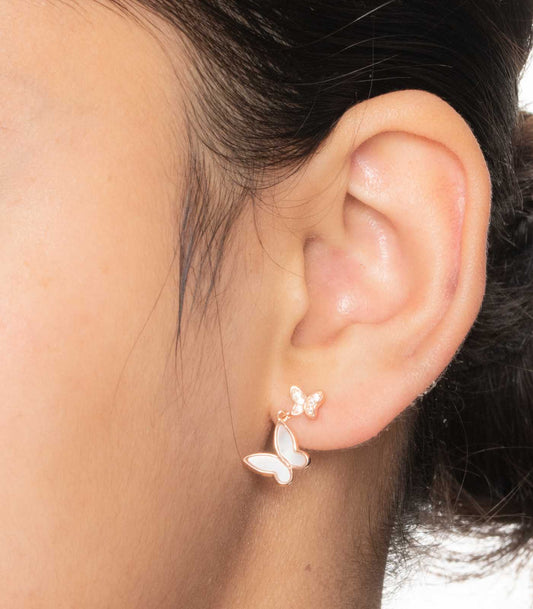 Rose Gold Butterflies Ear Rings (Silver)