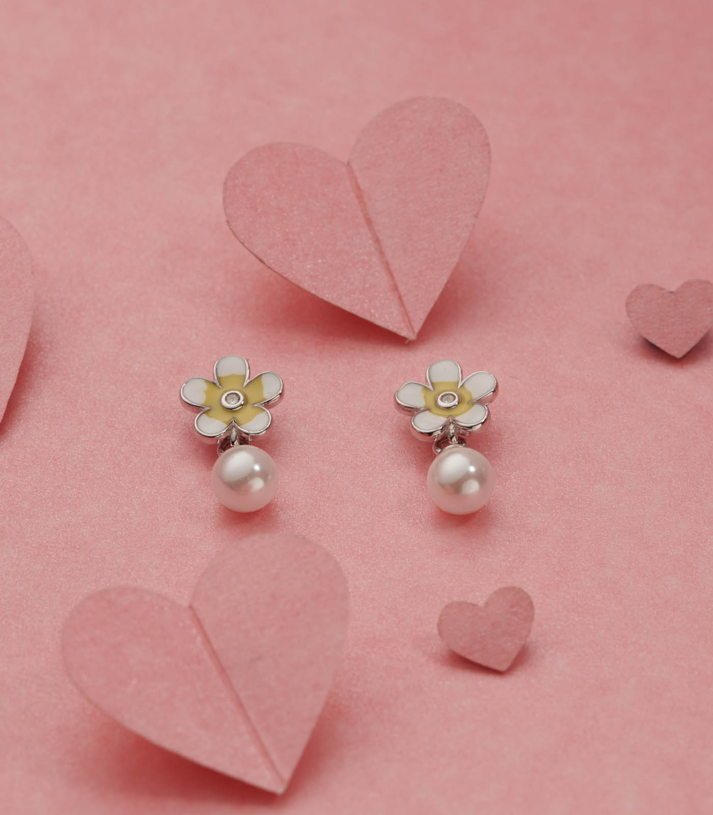 Flower And Bead Ear Rings (Silver)