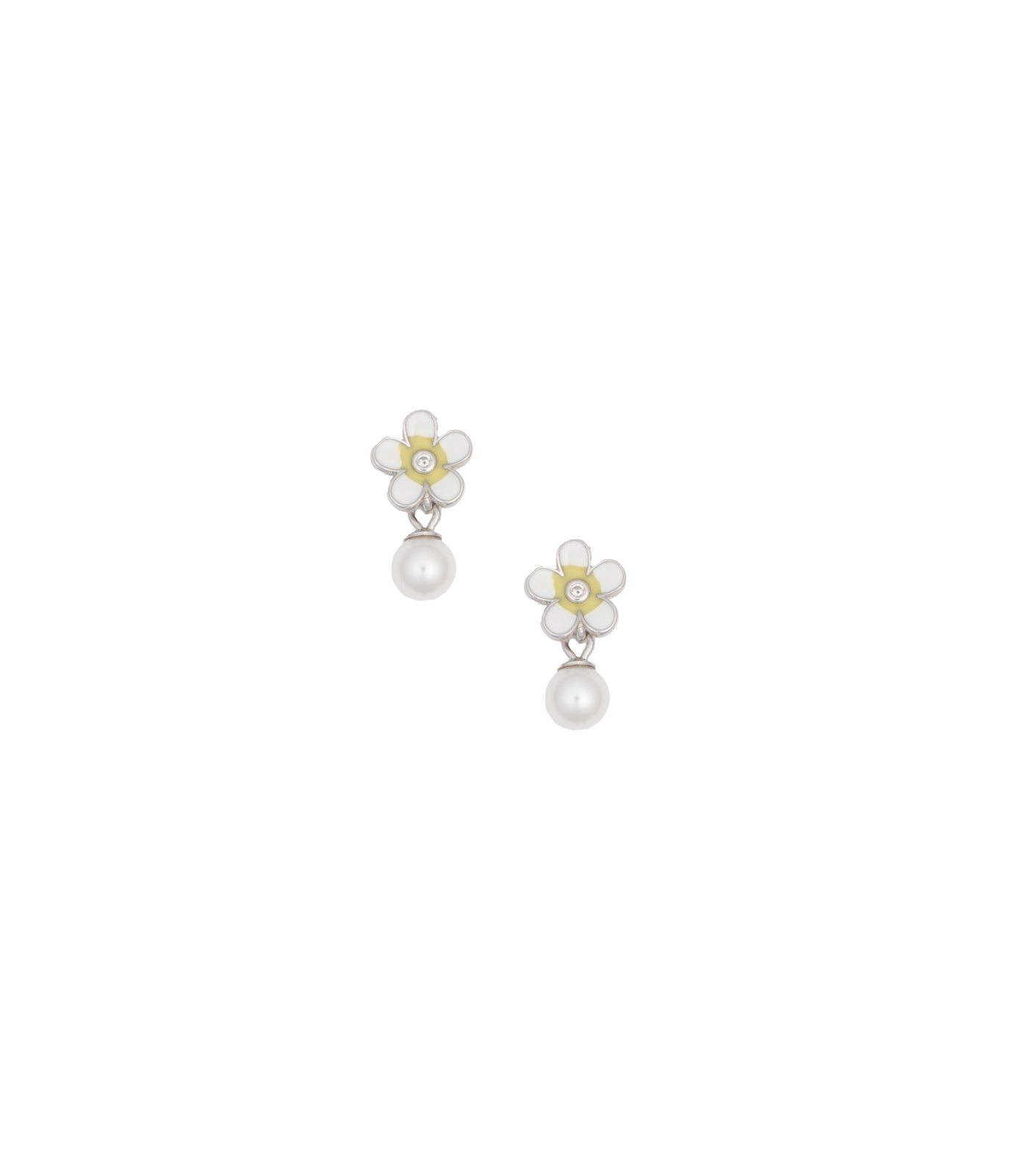 Flower And Bead Ear Rings (Silver)