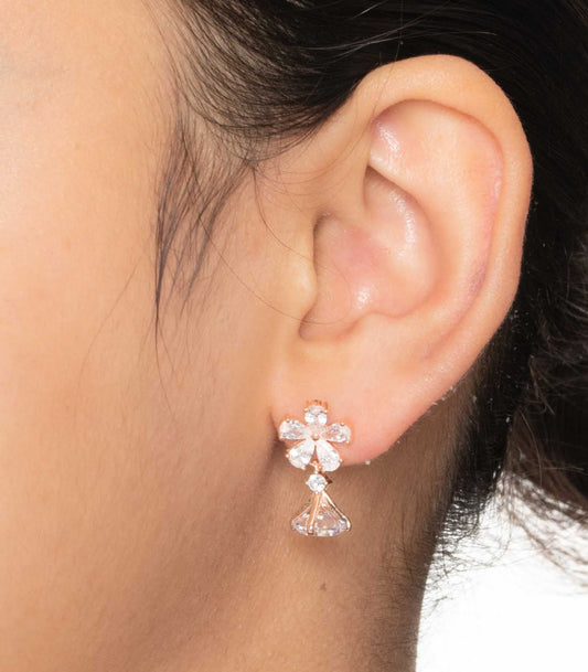 Stone And Flower Ear Rings (Silver)