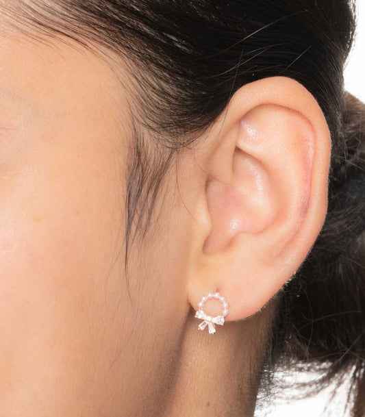 Rose Gold Bow Ear Rings (Silver)